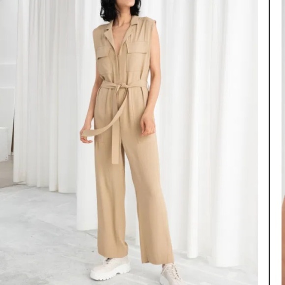 & other stories capsule tan wide leg sleeveless utility jumpsuit. Size 6 - Picture 1 of 9